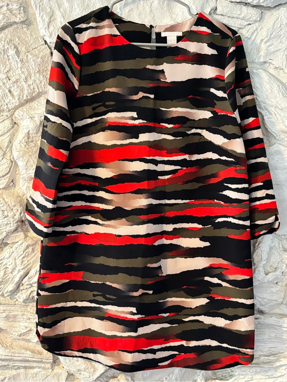 H&M Red Black White Striped Long Sleeve Shift Dress